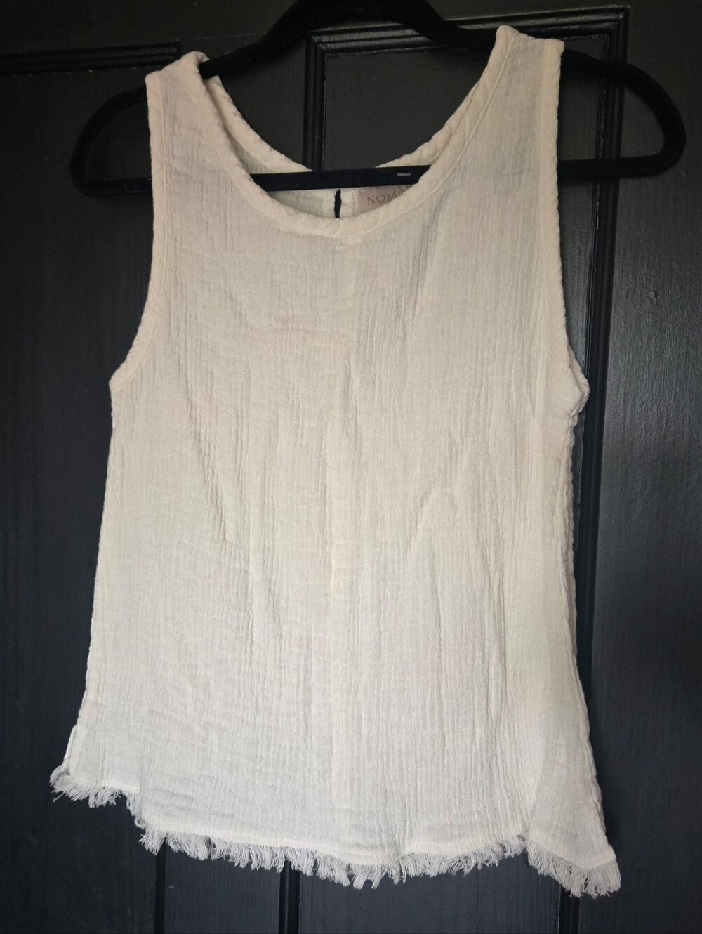 Organic Hemp & Cotton Guaze Sleeveless Shirt With Fray Detail White
